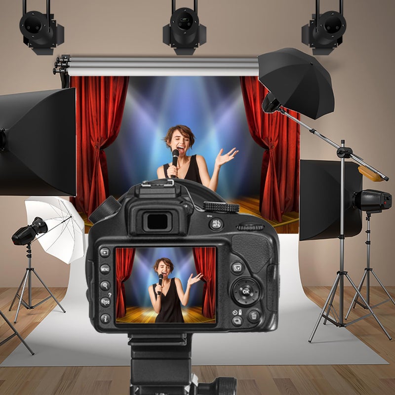 Baocicco 12x10ft Vinyl Huge Swanky Red Curtain Stage Backdrop Photography Background Wedding Hall Red Carpet Spotlight Celebrating Festival Party Children Lovers Adults Photo Backdrop Photo Studio - Image 2